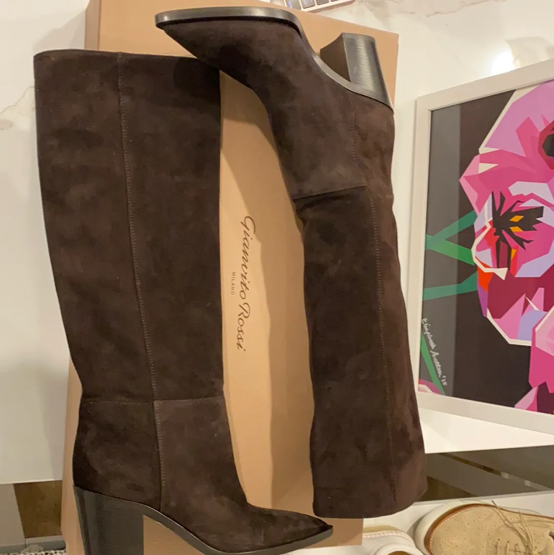 Gianvito Rossi Chocolate Brown Suede Pointed Boots