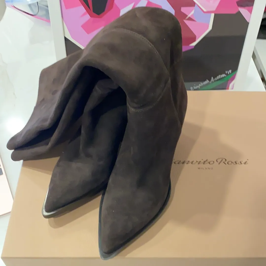 Gianvito Rossi Chocolate Brown Suede Pointed Boots