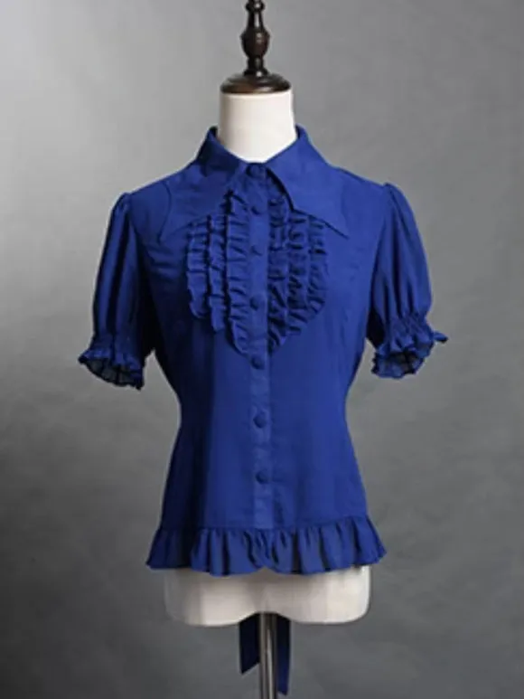 Gothic Lolita Blouses Lolita Top Ruffles Long Sleeves Blouse Blue Lolita Shirt