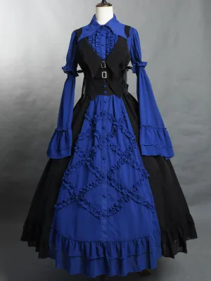 Gothic Lolita Blouses Lolita Top Ruffles Long Sleeves Blouse Blue Lolita Shirt