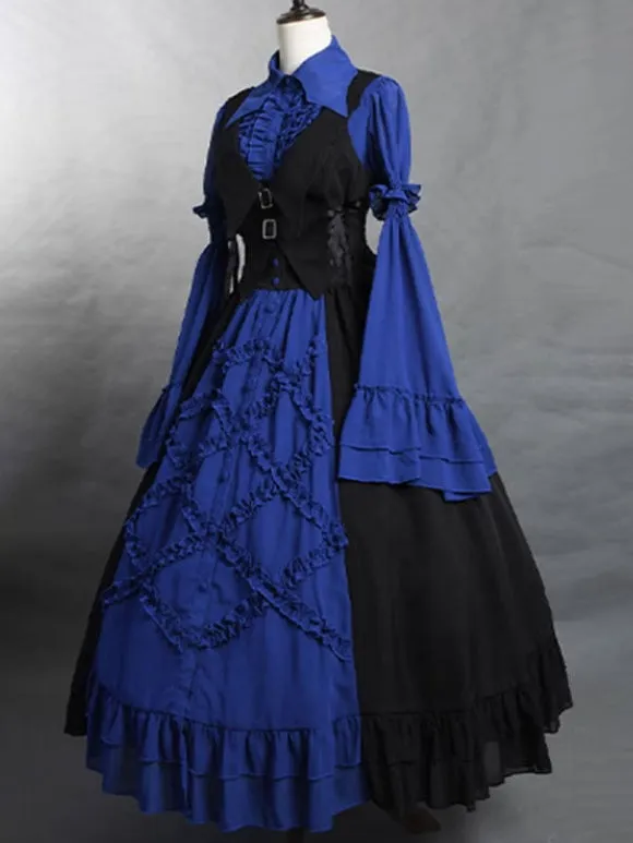 Gothic Lolita Blouses Lolita Top Ruffles Long Sleeves Blouse Blue Lolita Shirt