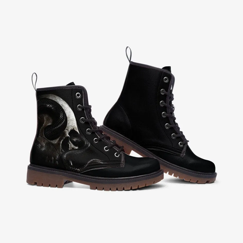Gothic Skull Horror Black Vegan Leather Unisex Boots