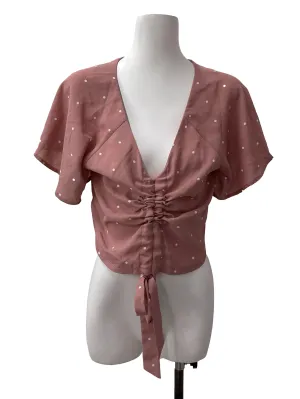 Grape Pink Dotted Sleeved Ruched Top