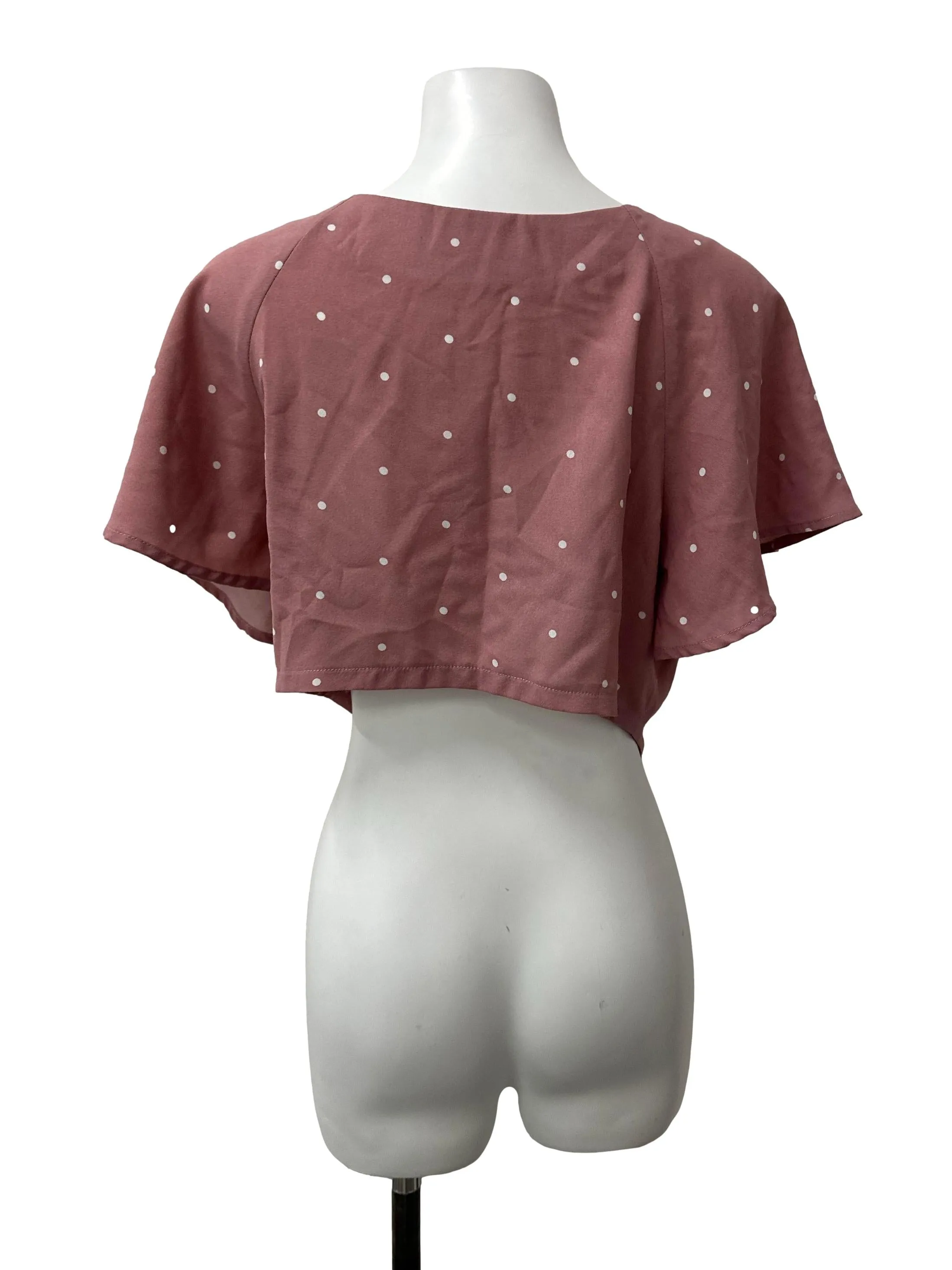 Grape Pink Dotted Sleeved Ruched Top