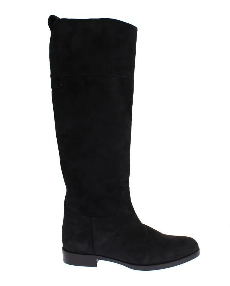 Gray Suede Goatskin Flat Boots