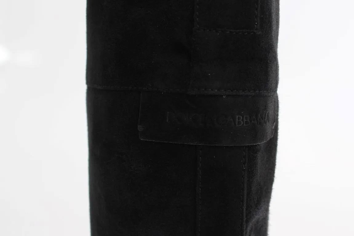 Gray Suede Goatskin Flat Boots