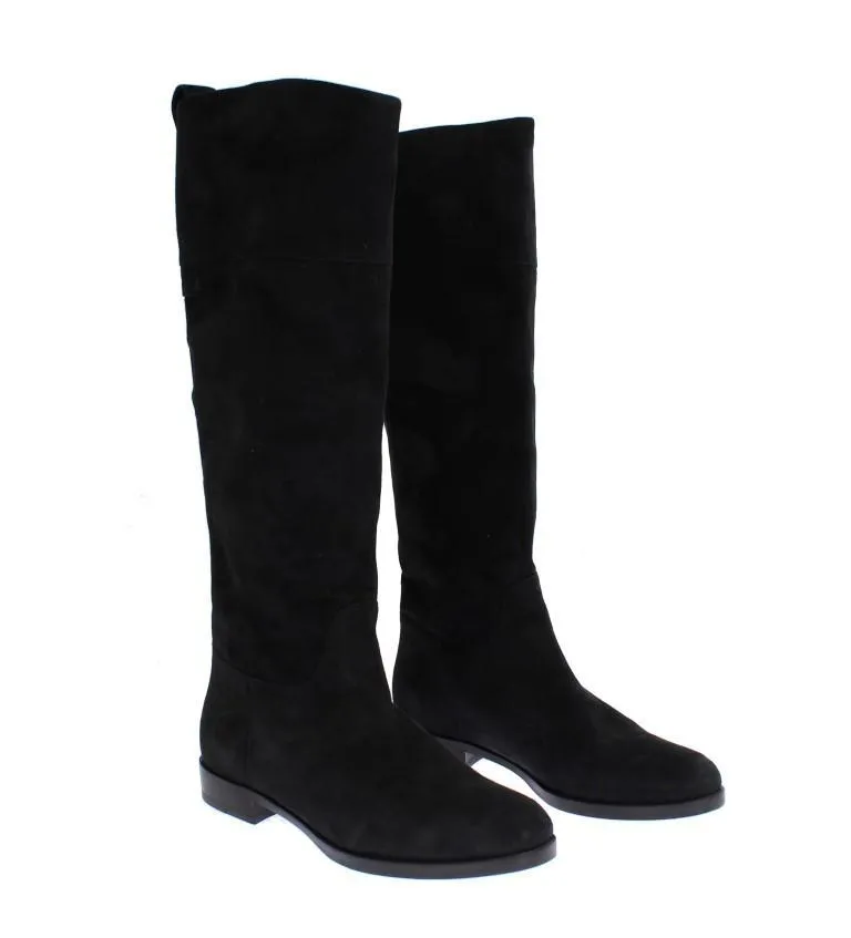 Gray Suede Goatskin Flat Boots