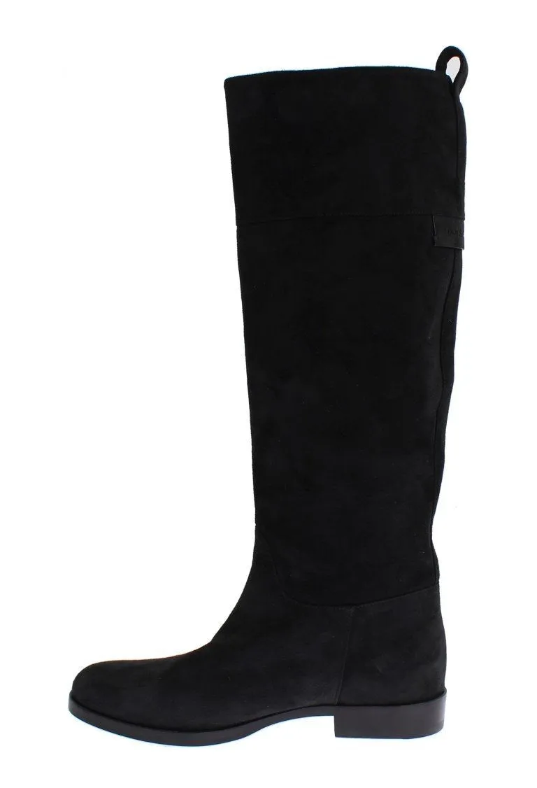 Gray Suede Goatskin Flat Boots