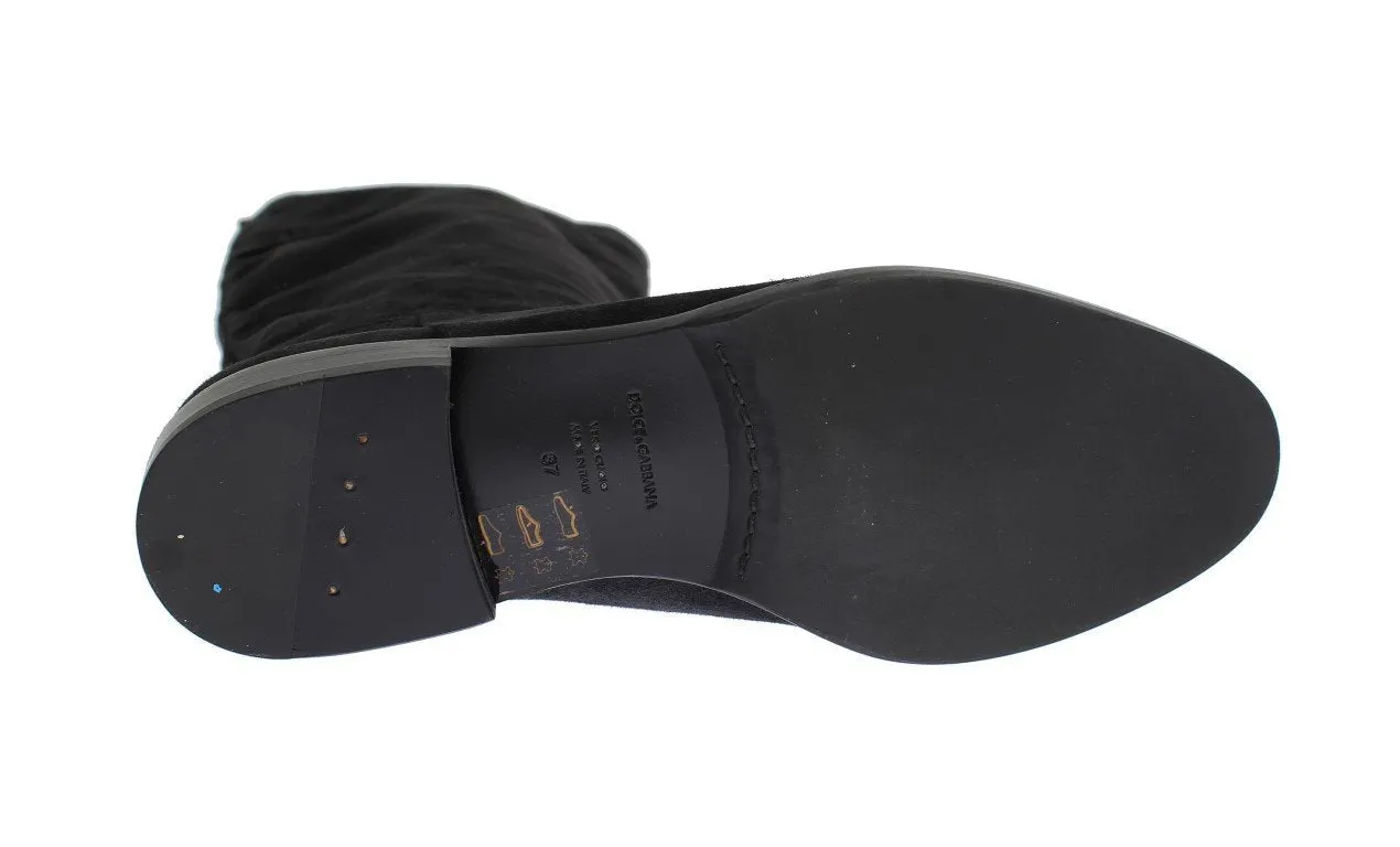 Gray Suede Goatskin Flat Boots
