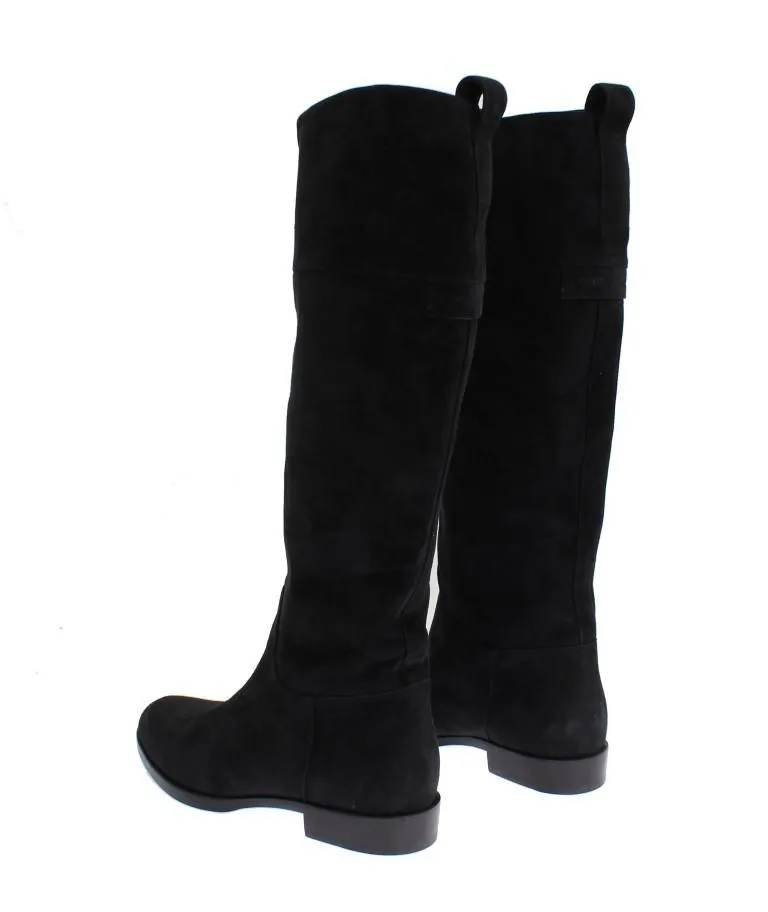 Gray Suede Goatskin Flat Boots
