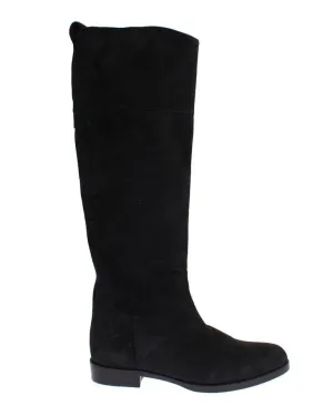 Gray Suede Goatskin Flat Boots