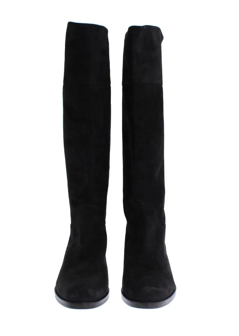Gray Suede Goatskin Flat Boots