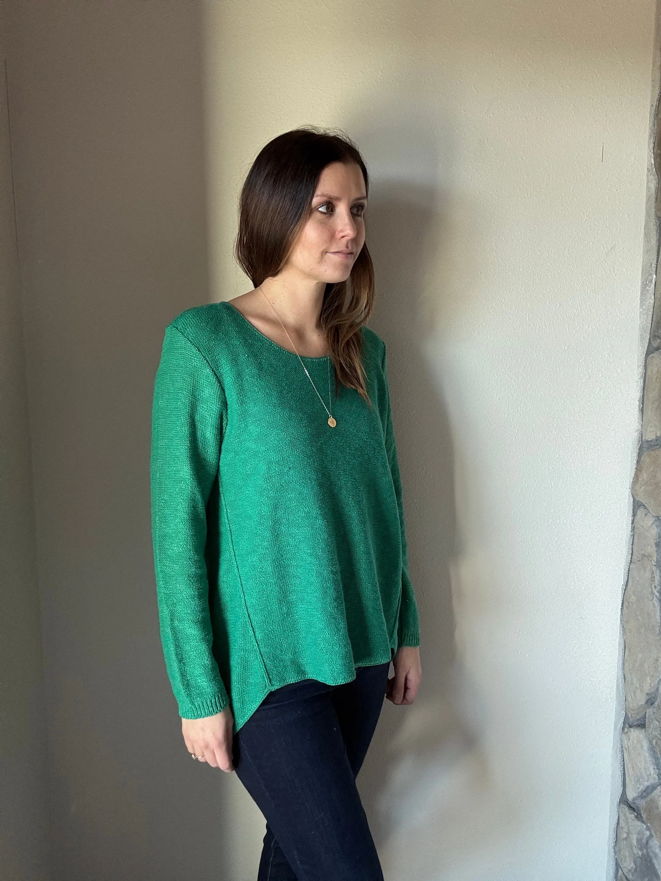 green classic cotton scoop sweater