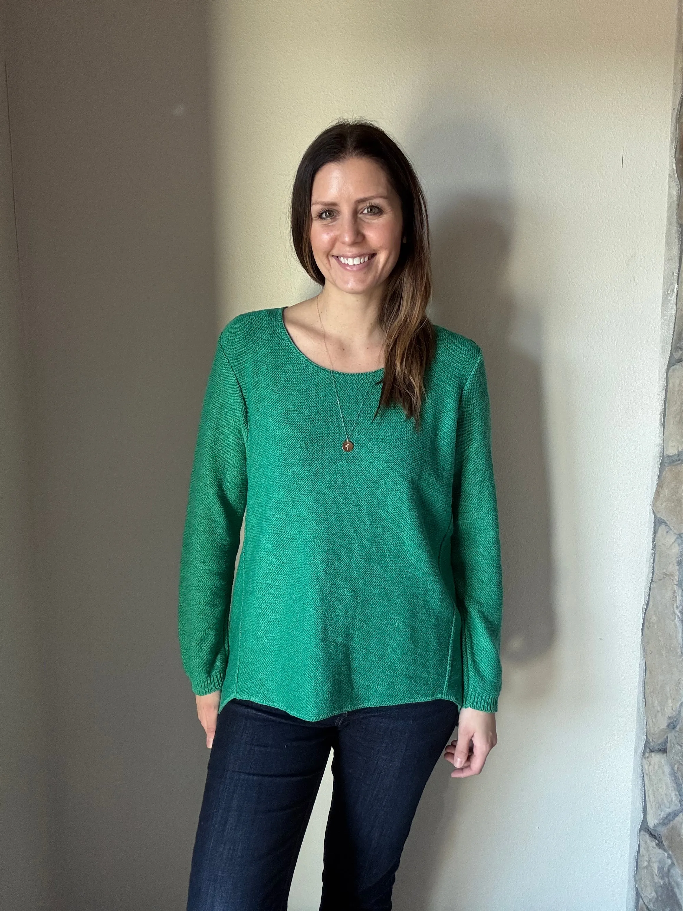 green classic cotton scoop sweater