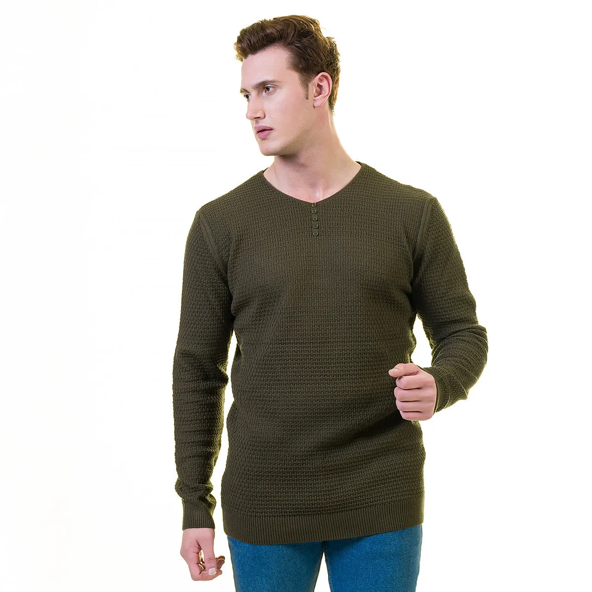 Green European Wool Luxury Zippered With Sweater Jacket Warm Winter Tailor Fit