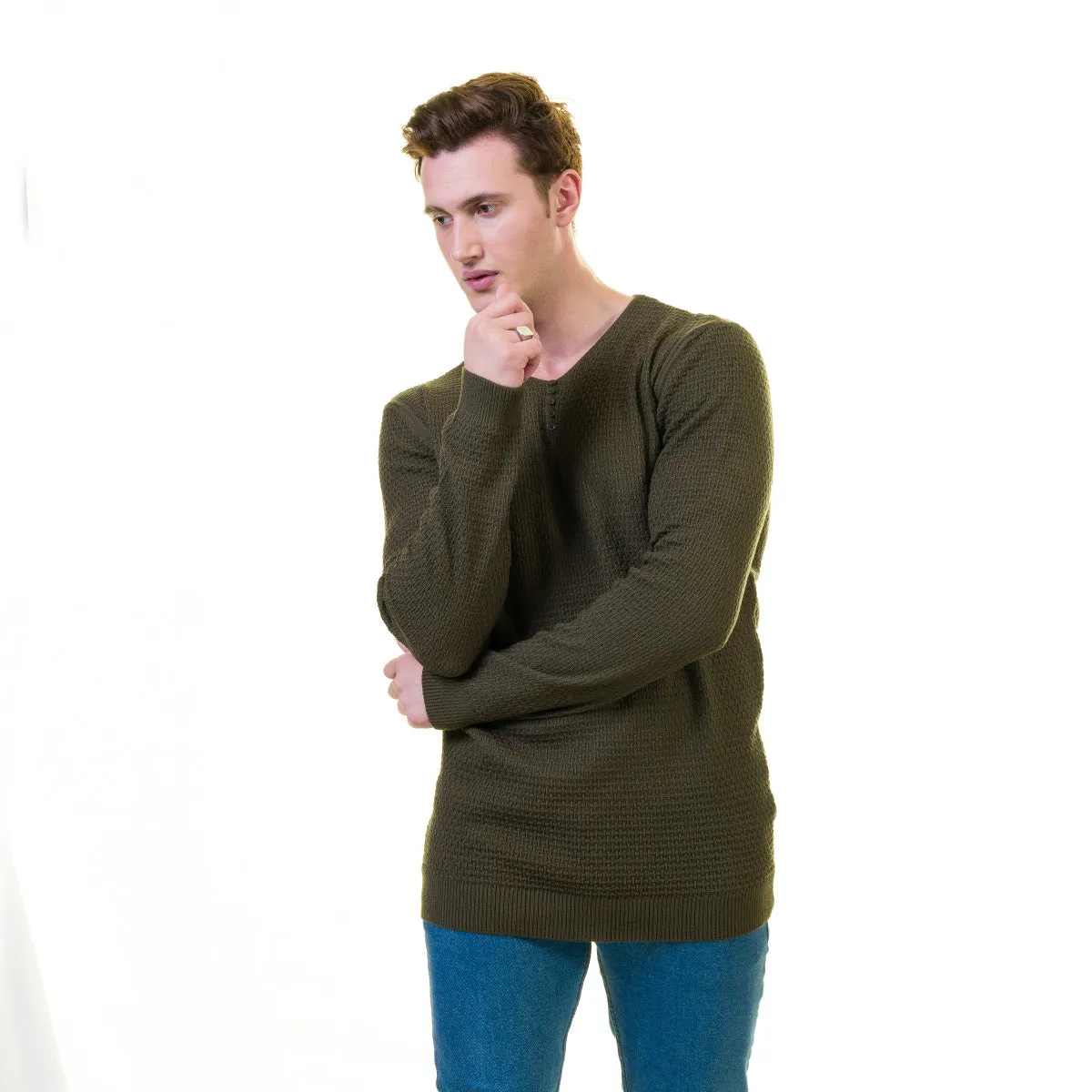 Green European Wool Luxury Zippered With Sweater Jacket Warm Winter Tailor Fit