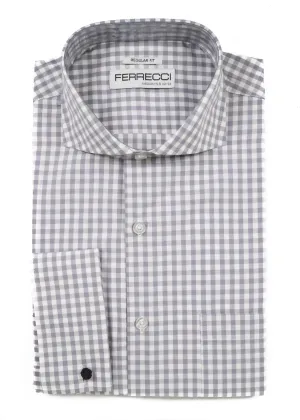 Grey Gingham Check French Cuff Dress Shirt - Regular Fit