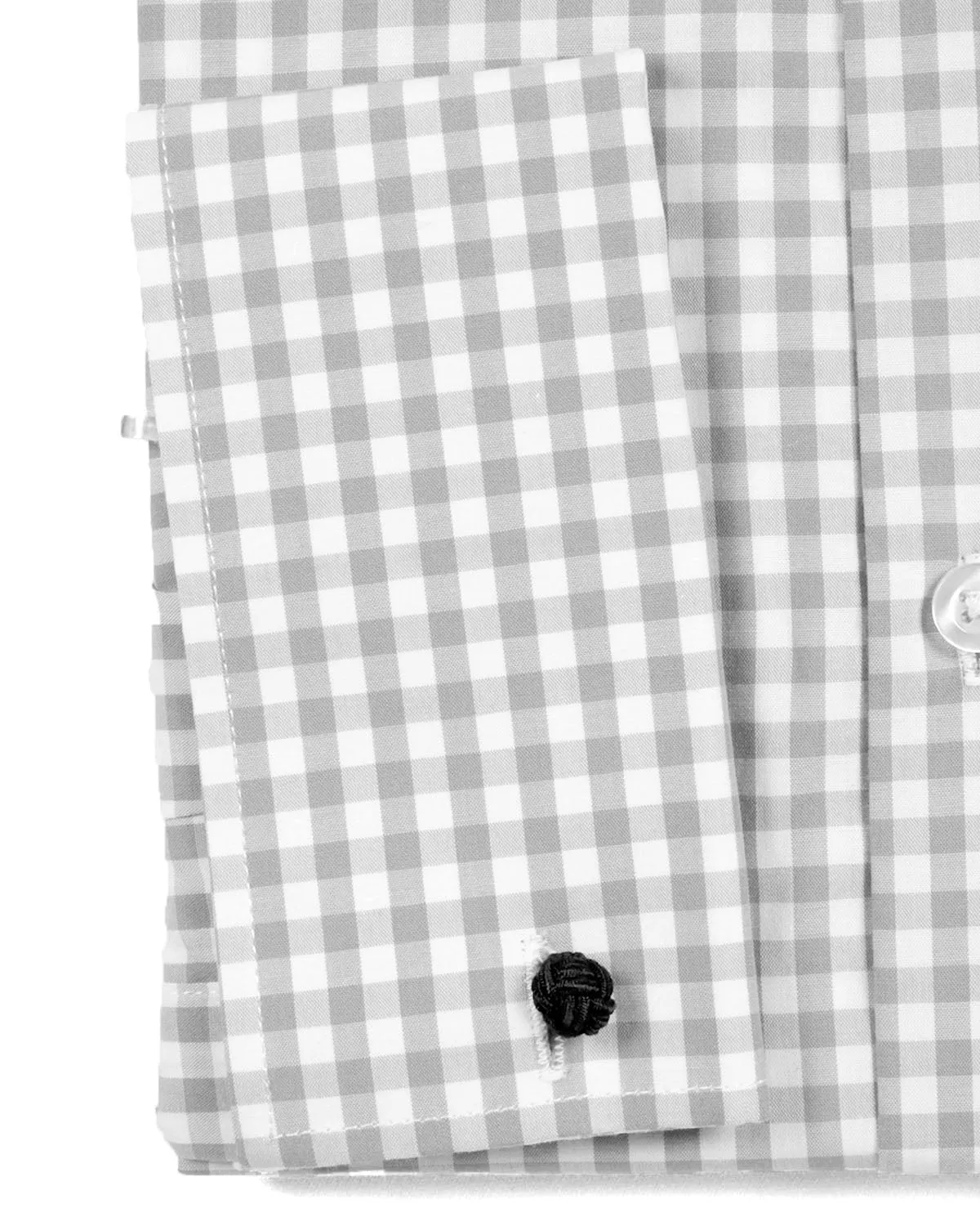 Grey Gingham Check French Cuff Dress Shirt - Regular Fit