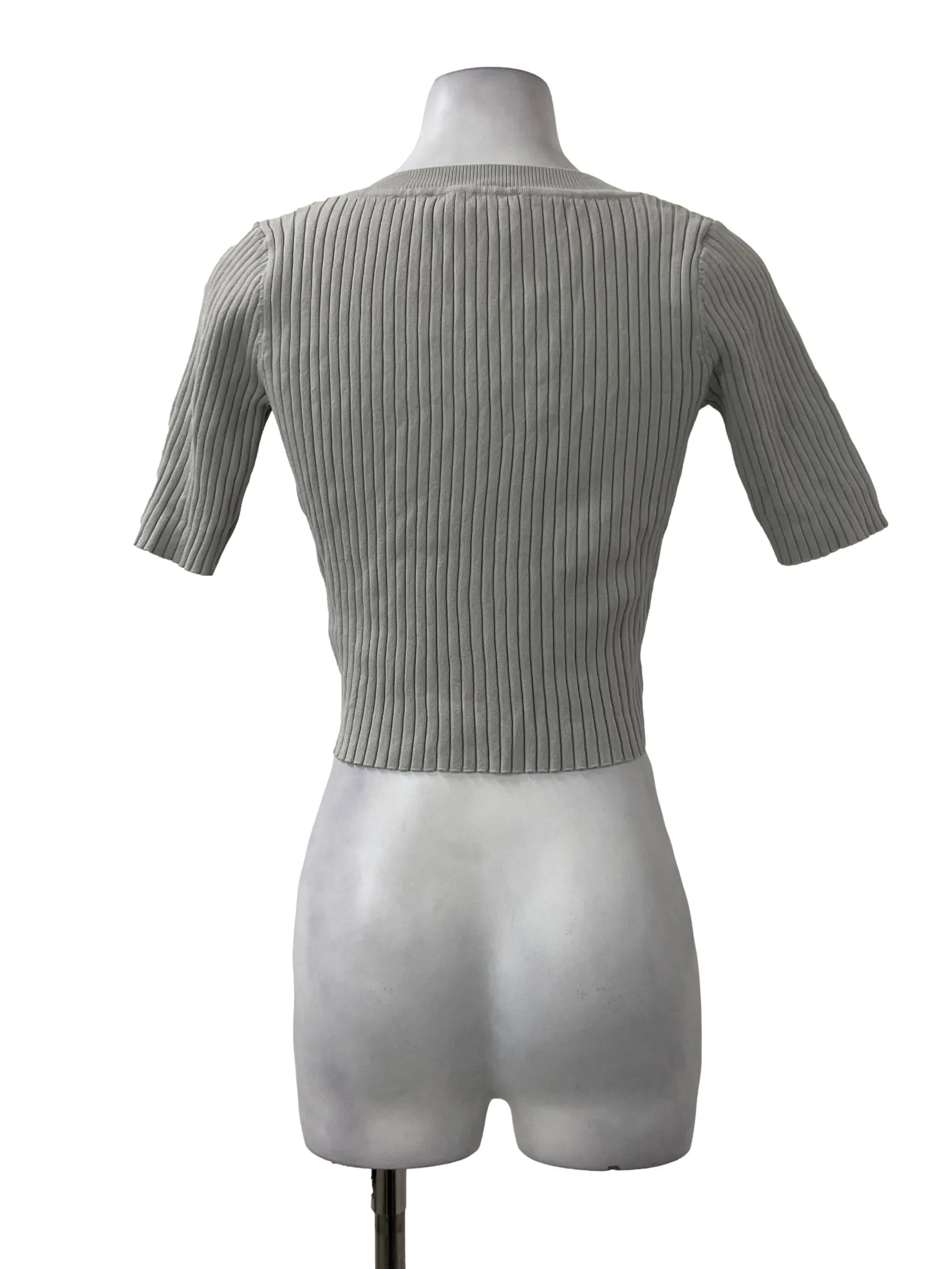 Grey Ribbed Round Neck Top