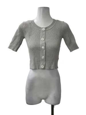 Grey Ribbed Round Neck Top