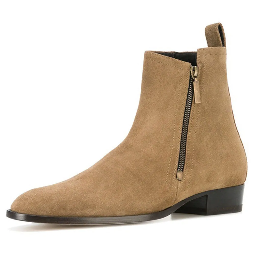 Handmade Full Grain Suede Zipper Boots