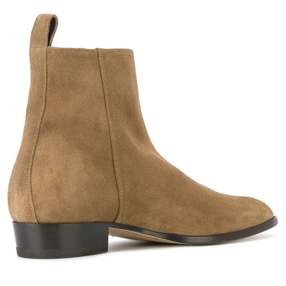 Handmade Full Grain Suede Zipper Boots