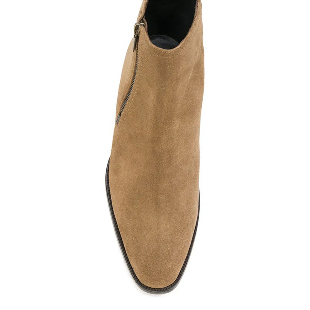 Handmade Full Grain Suede Zipper Boots