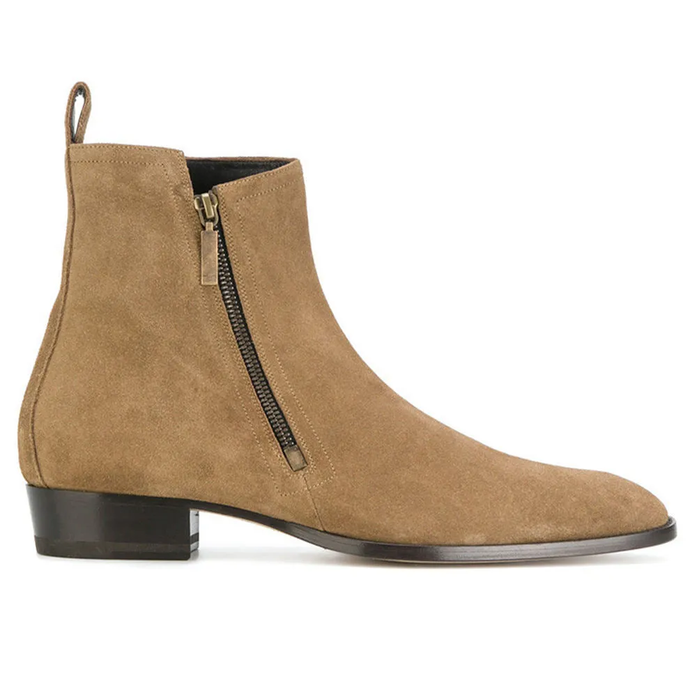 Handmade Full Grain Suede Zipper Boots