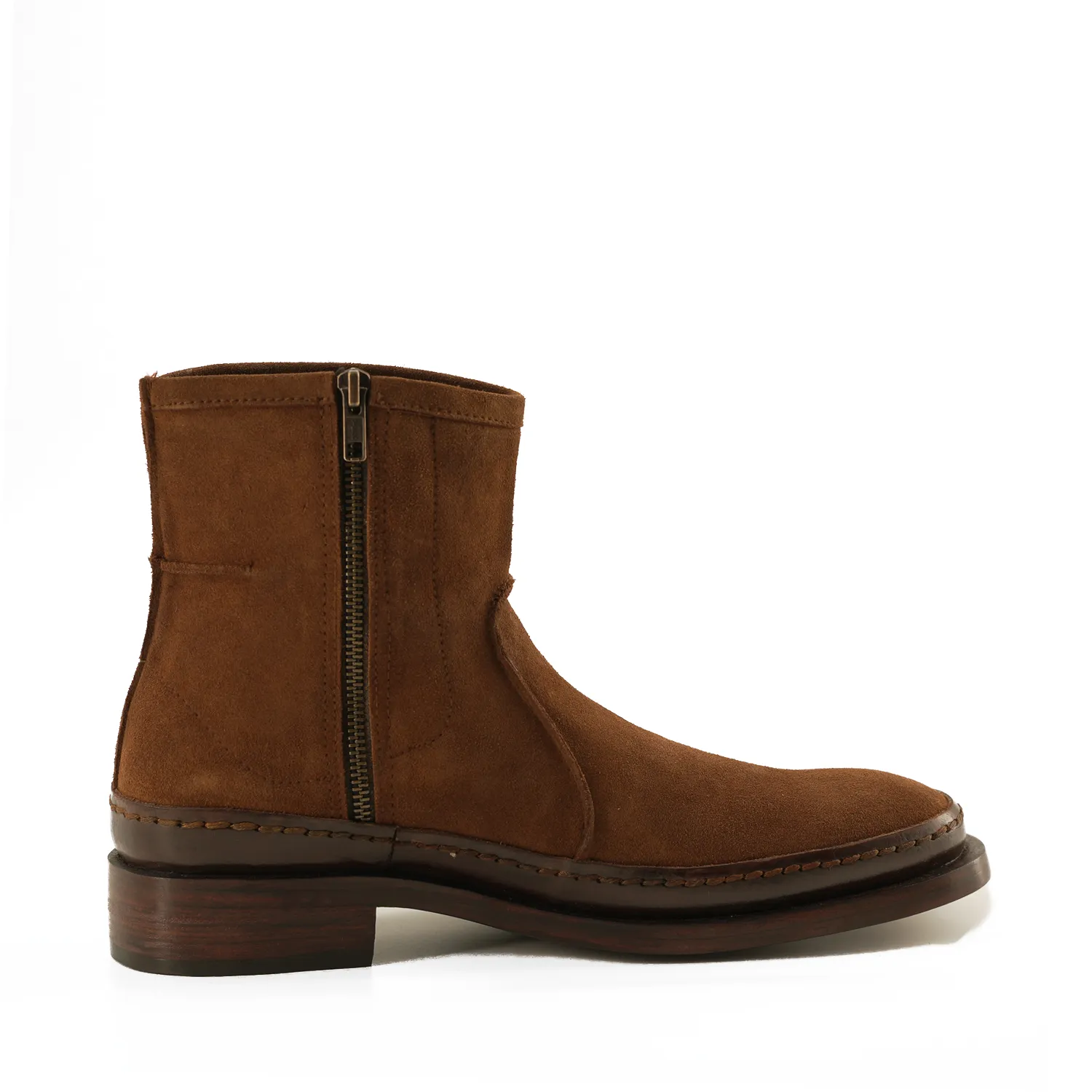 Handmade Plain-Toe Ankle Zipper Casual Boots