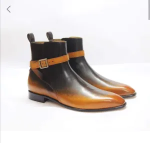 Handmade Shaded Tan Black Leather Jodhpurs for Men