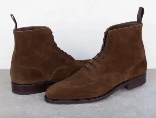Handmade Wing Tip Brown Suede Lace-Up Ankle Boots