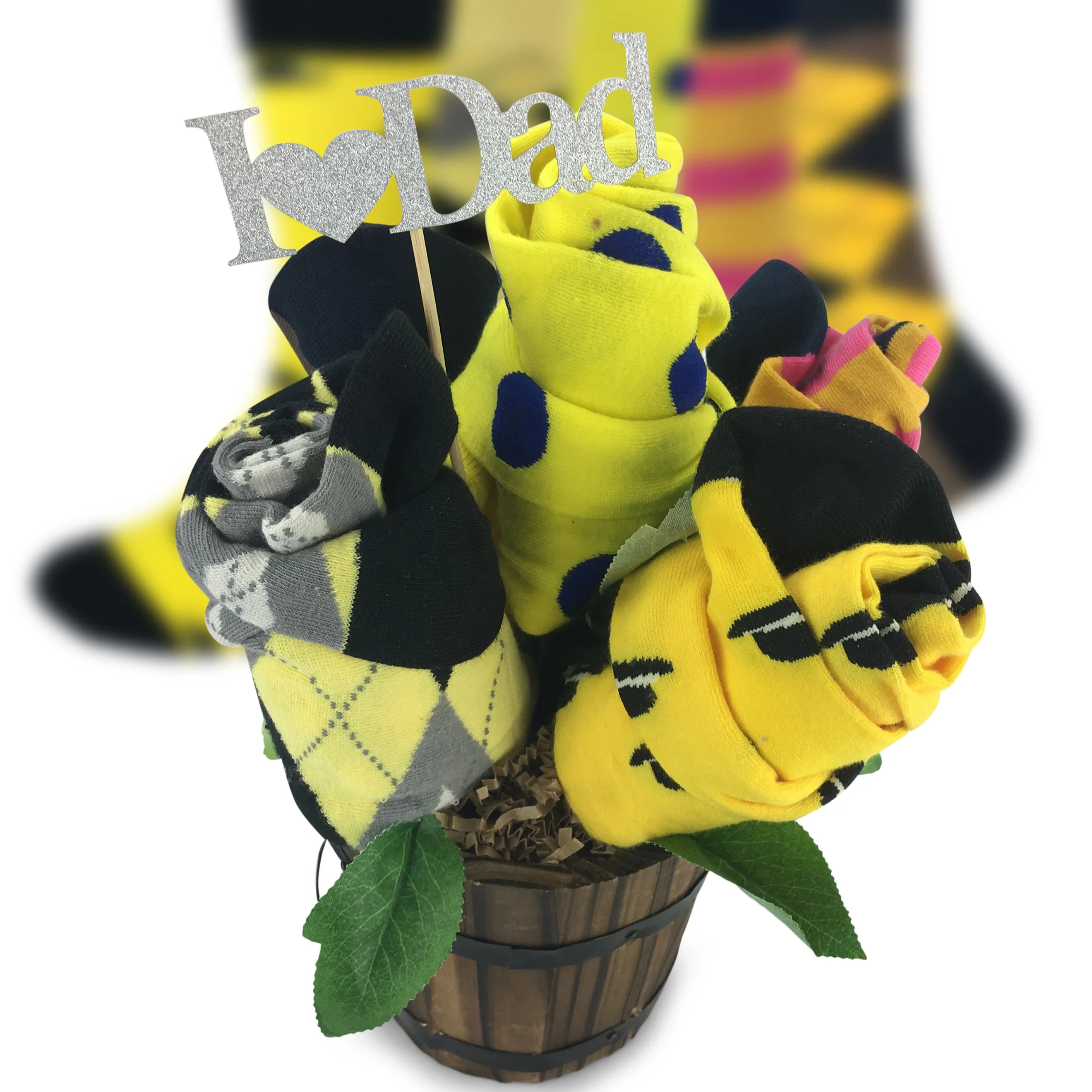 Happy Father's Day Sock Bouquet-5 Pairs of Men Gift Socks-I Love Dad Message