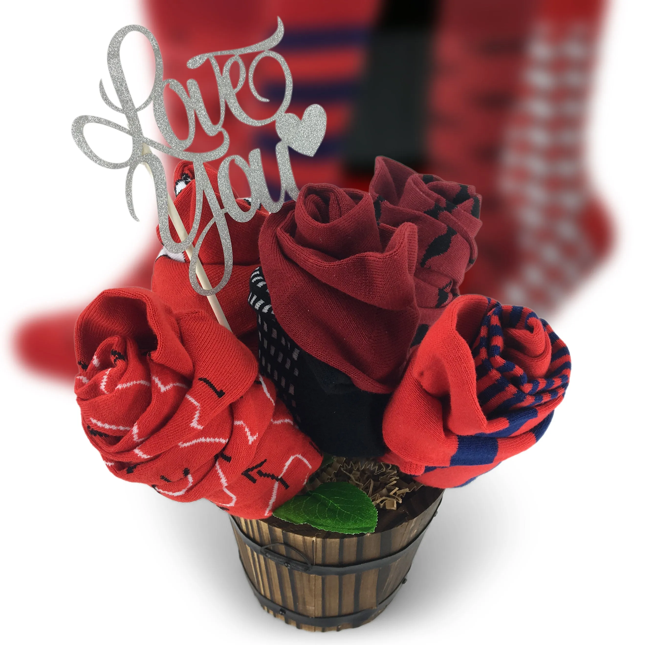 Happy Valentine Sock Bouquet-5 Pairs Anniversary Gift Socks-I Love You Message