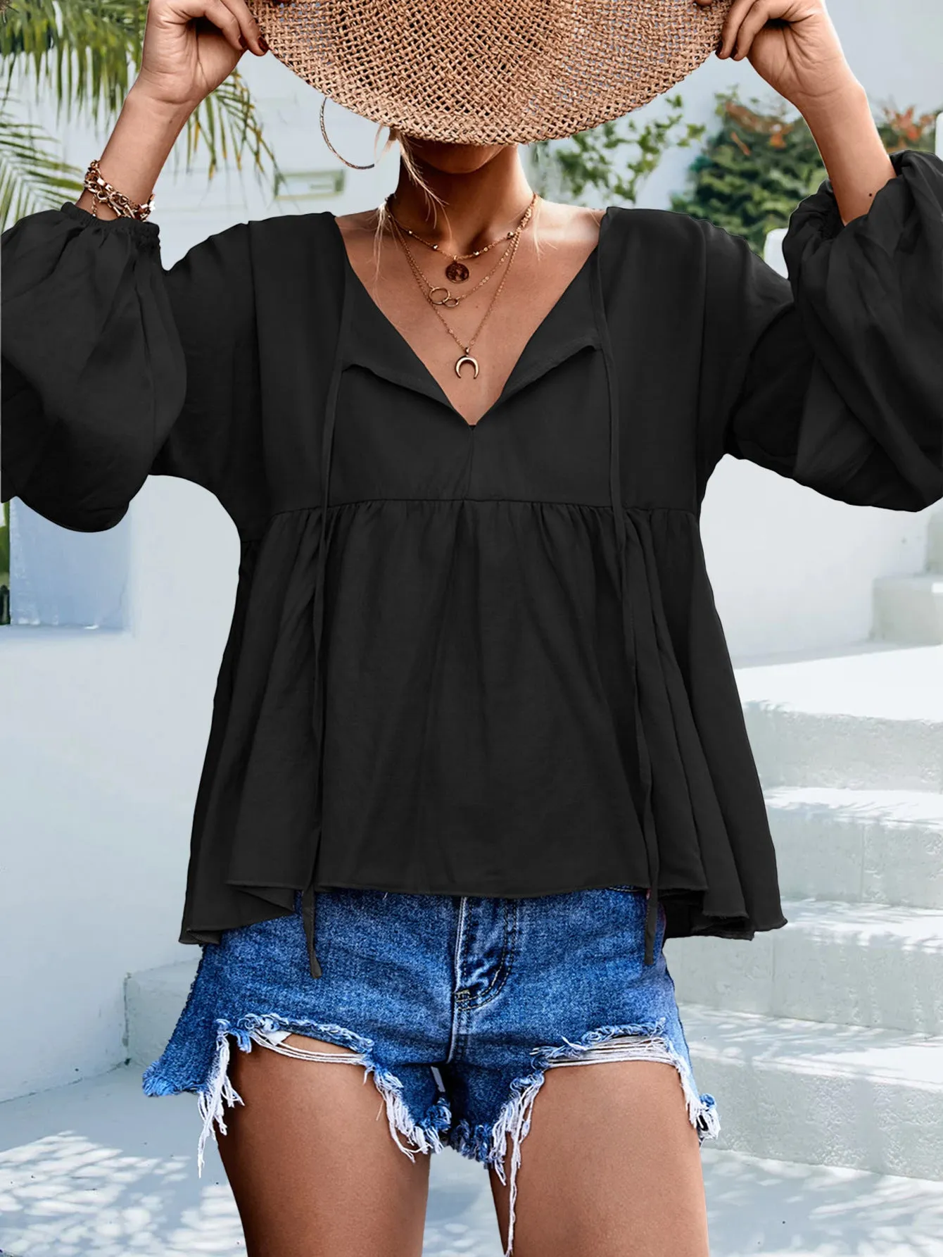 Helda Puff Sleeve Babydoll Blouse