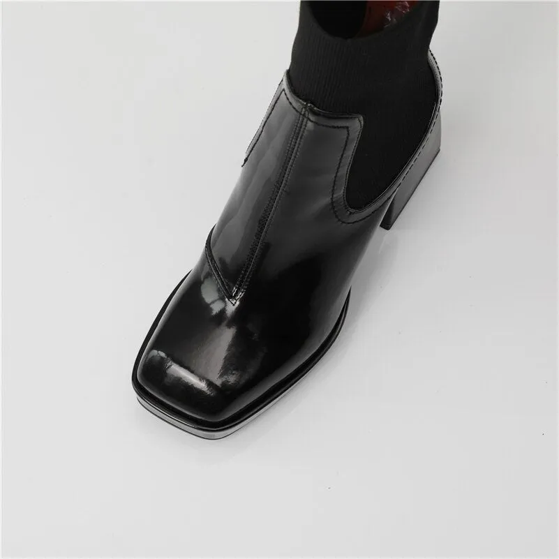 High Heel Chelsea Boots Square Toe Ladies Boots