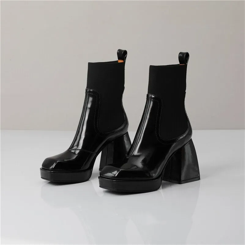High Heel Chelsea Boots Square Toe Ladies Boots