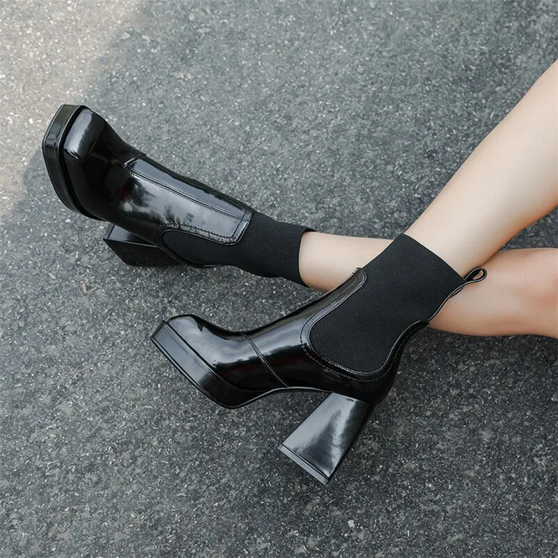 High Heel Chelsea Boots Square Toe Ladies Boots