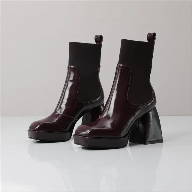 High Heel Chelsea Boots Square Toe Ladies Boots