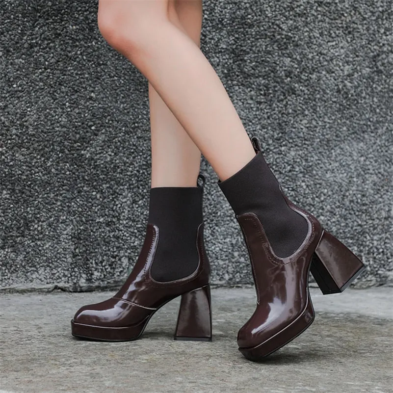 High Heel Chelsea Boots Square Toe Ladies Boots