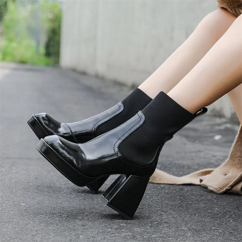 High Heel Chelsea Boots Square Toe Ladies Boots