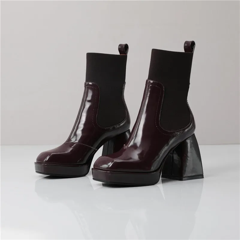 High Heel Chelsea Boots Square Toe Ladies Boots