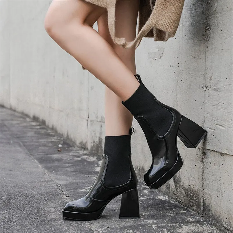 High Heel Chelsea Boots Square Toe Ladies Boots