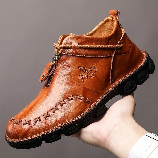 High Quality Genuine Leather Men Boots Fashion Zipper Shoes
