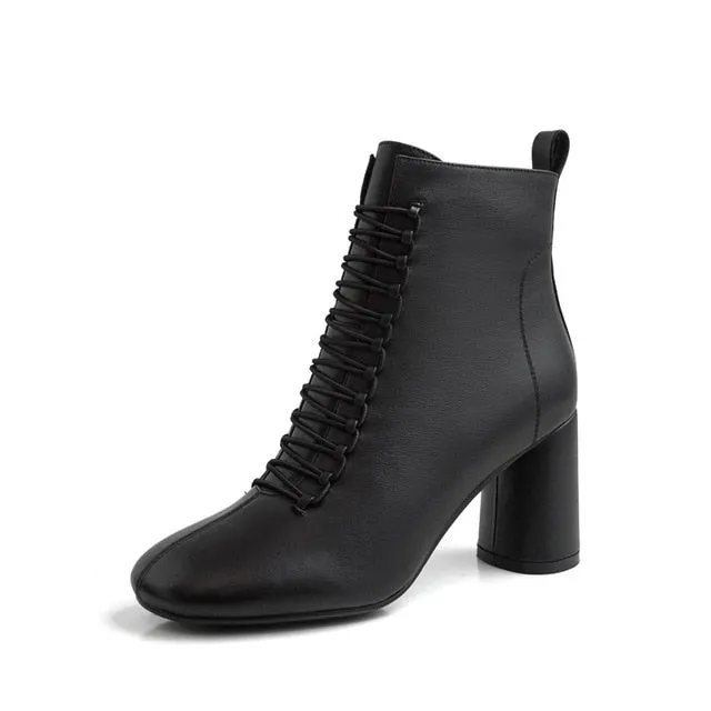 INS HOT New Women Ankle Boots Genuine Leather 22-24.5 Cm Feet Length Boots for Women Pointed Toe Chelsea Boots High Heel Boots