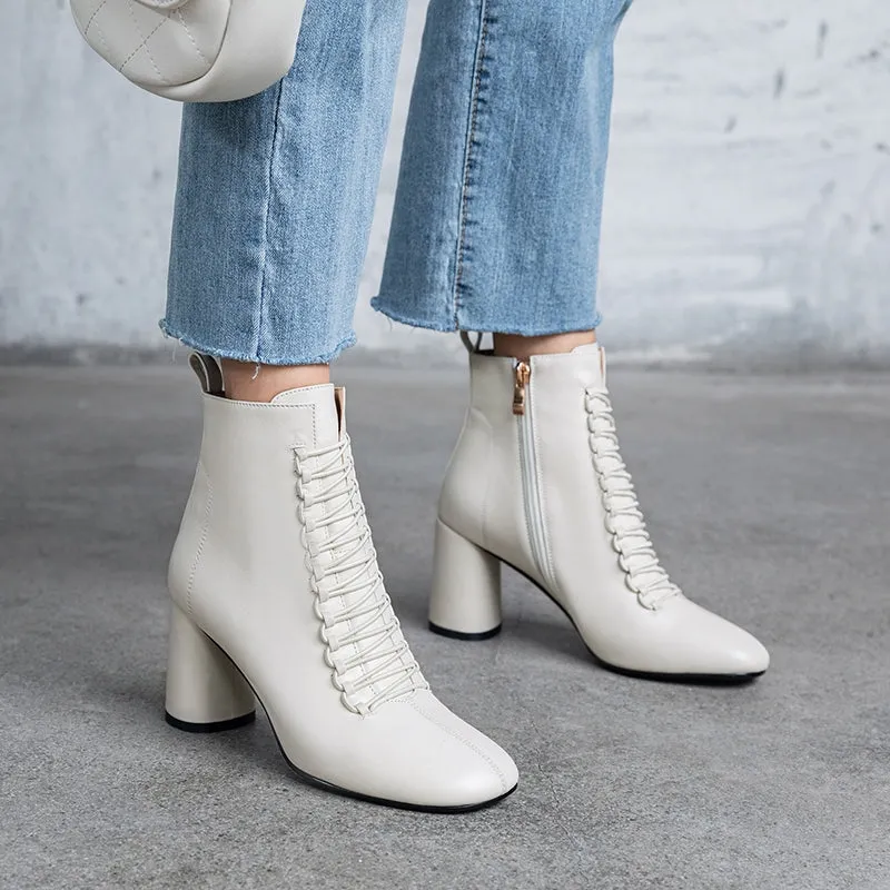INS HOT New Women Ankle Boots Genuine Leather 22-24.5 Cm Feet Length Boots for Women Pointed Toe Chelsea Boots High Heel Boots