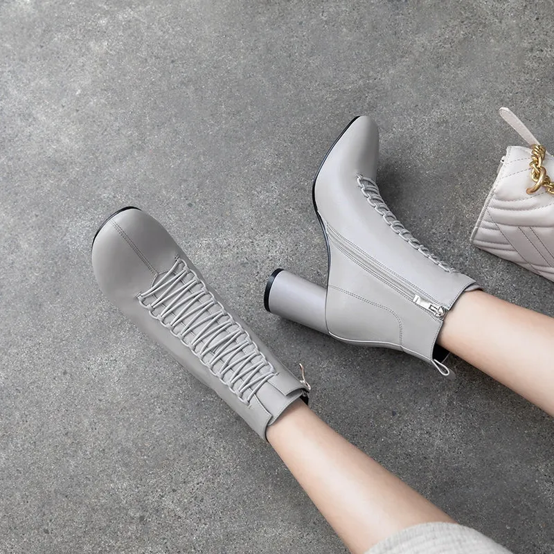 INS HOT New Women Ankle Boots Genuine Leather 22-24.5 Cm Feet Length Boots for Women Pointed Toe Chelsea Boots High Heel Boots
