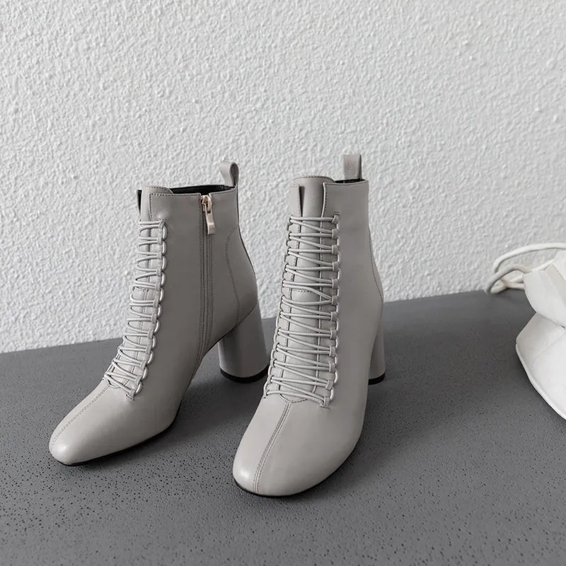 INS HOT New Women Ankle Boots Genuine Leather 22-24.5 Cm Feet Length Boots for Women Pointed Toe Chelsea Boots High Heel Boots