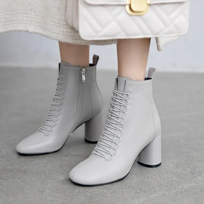INS HOT New Women Ankle Boots Genuine Leather 22-24.5 Cm Feet Length Boots for Women Pointed Toe Chelsea Boots High Heel Boots