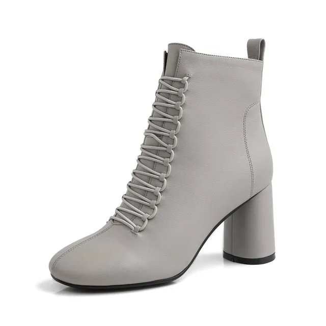 INS HOT New Women Ankle Boots Genuine Leather 22-24.5 Cm Feet Length Boots for Women Pointed Toe Chelsea Boots High Heel Boots