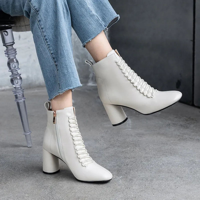 INS HOT New Women Ankle Boots Genuine Leather 22-24.5 Cm Feet Length Boots for Women Pointed Toe Chelsea Boots High Heel Boots